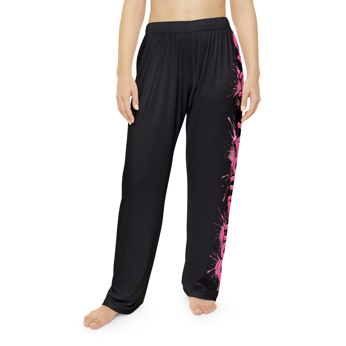 Black Pajama Pants with Pink 'SAGE AESTHETICS' Side Graffiti — Women's Lounge Sleepwear