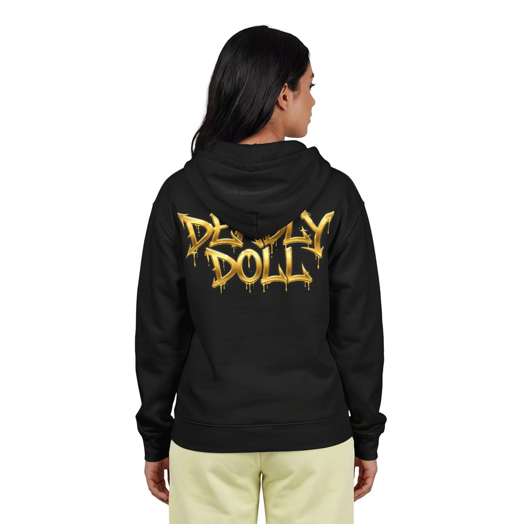 Zip Hoodie — 'Sage Aesthetics' Front with 'Deadly Doll' Gold Graffiti Back