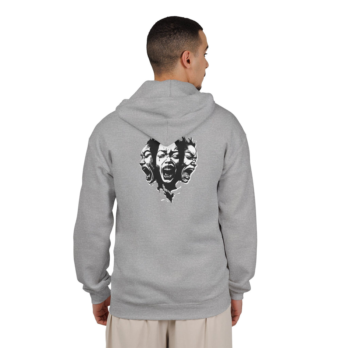 Zip Hoodie — Sage Aesthetics Graphic Full-Zip Hoodie with Screaming Faces Back Design