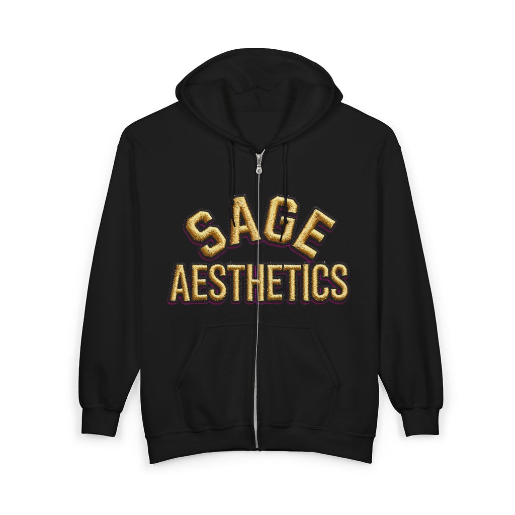 Zip Hoodie — 'Sage Aesthetics' Front with 'Deadly Doll' Gold Graffiti Back