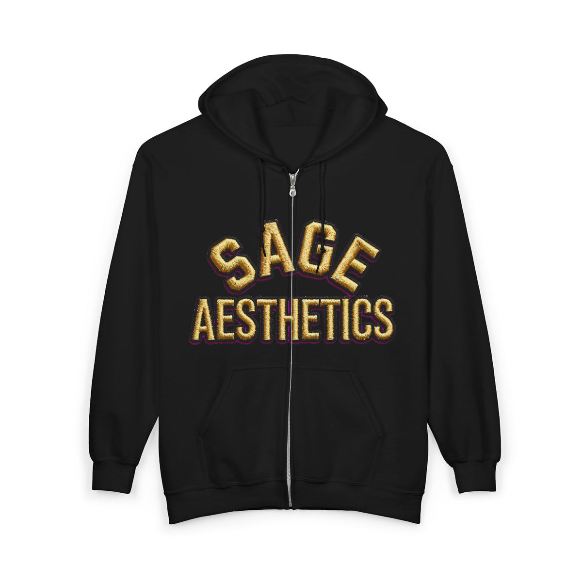 Zip Hoodie — 'Sage Aesthetics' Front with 'Deadly Doll' Gold Graffiti Back