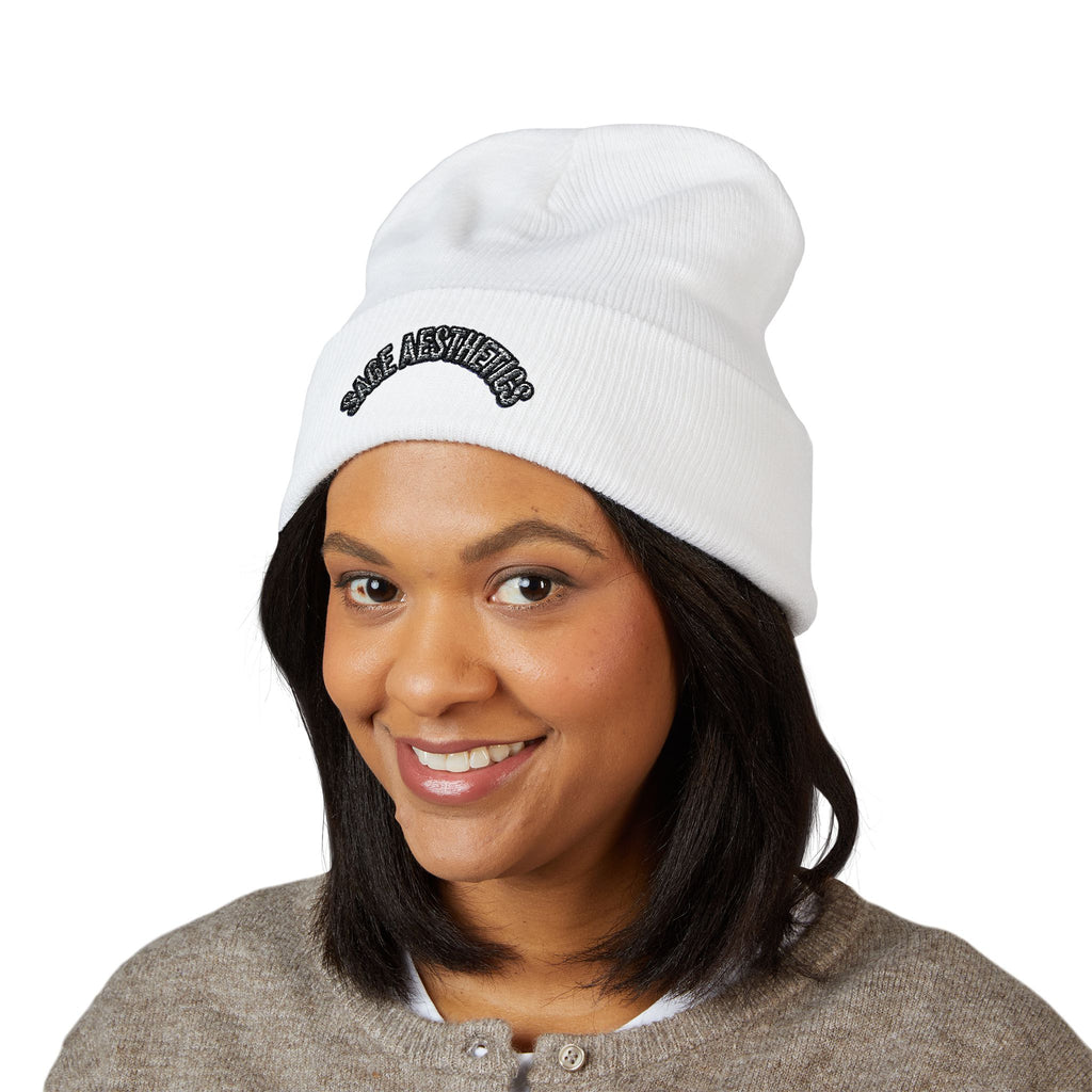 Classic Cuffed Beanie — Embroidered “SAGE AESTHETICS ” Arch