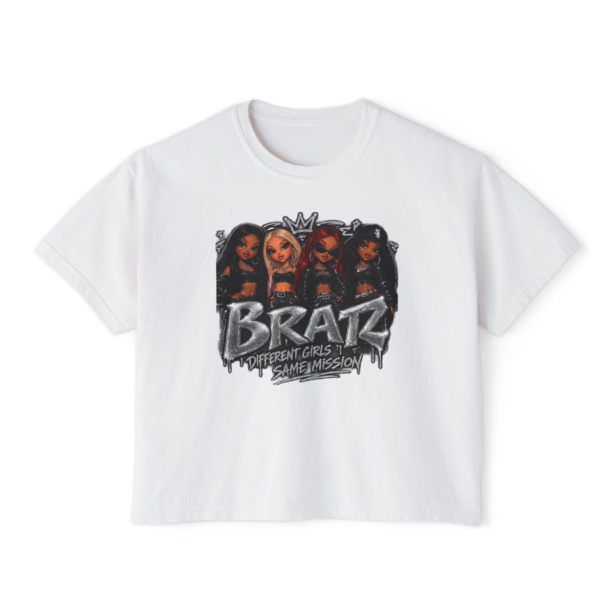 Bratz Graphic Boxy Tee – 'Different Girls Same Mission' Women's Cropped T‑Shirt