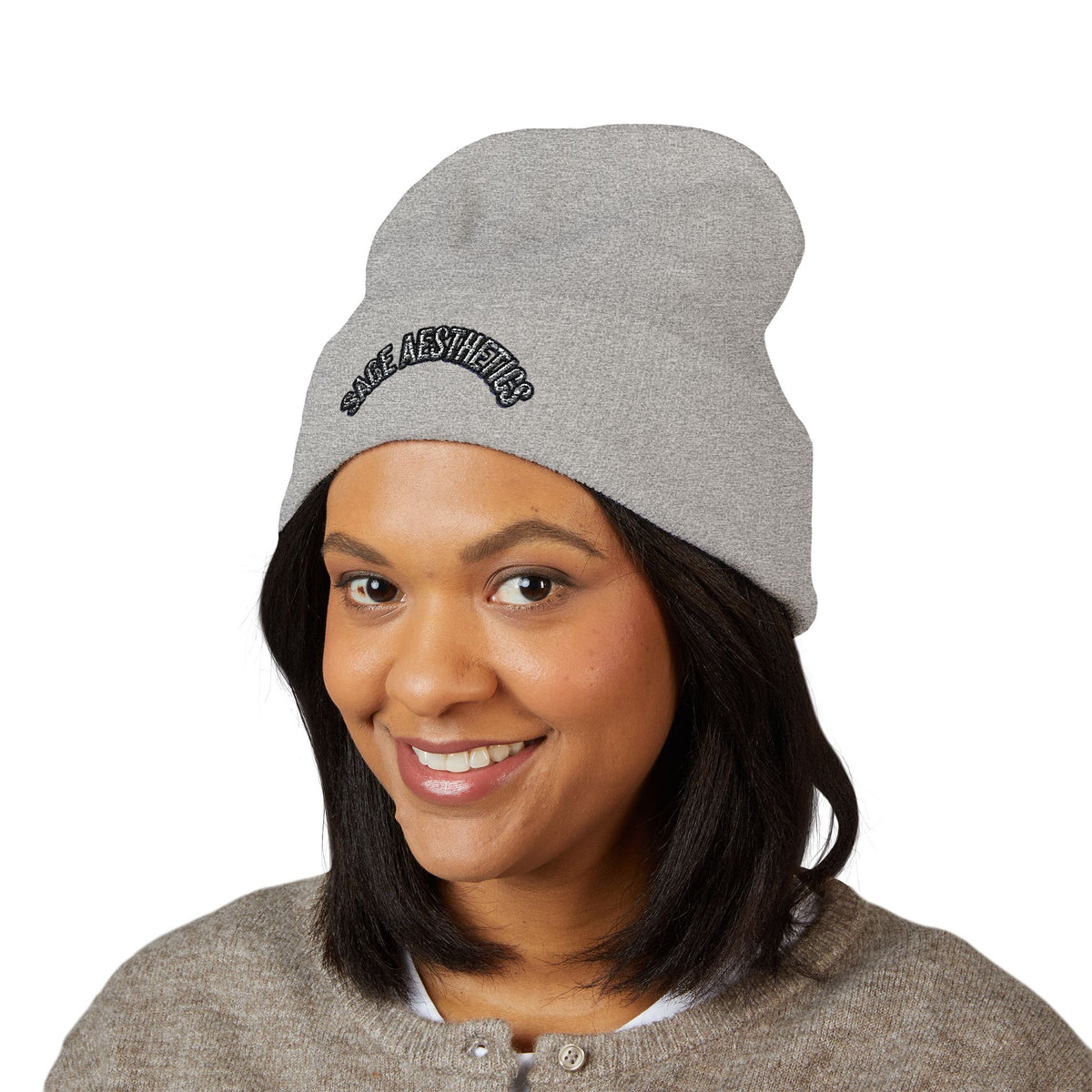 Classic Cuffed Beanie — Embroidered “SAGE AESTHETICS ” Arch