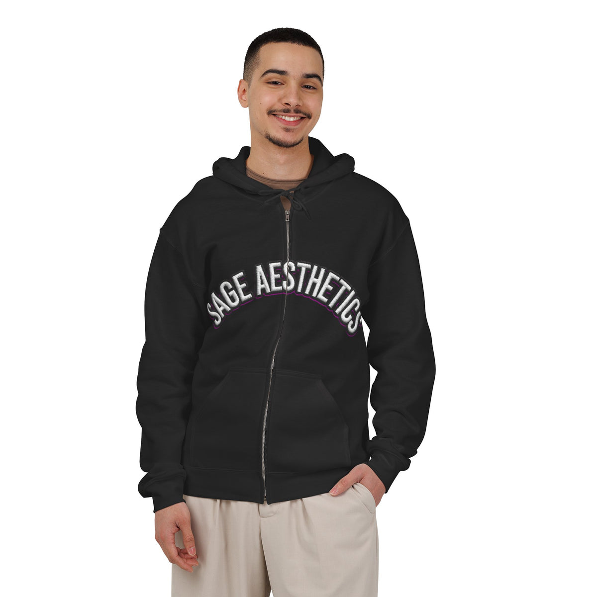 Zip Hoodie — Sage Aesthetics Graphic Full-Zip Hoodie with Screaming Faces Back Design