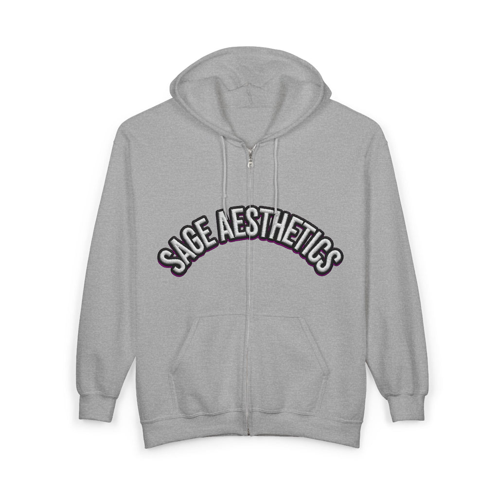 Zip Hoodie — Sage Aesthetics Graphic Full-Zip Hoodie with Screaming Faces Back Design