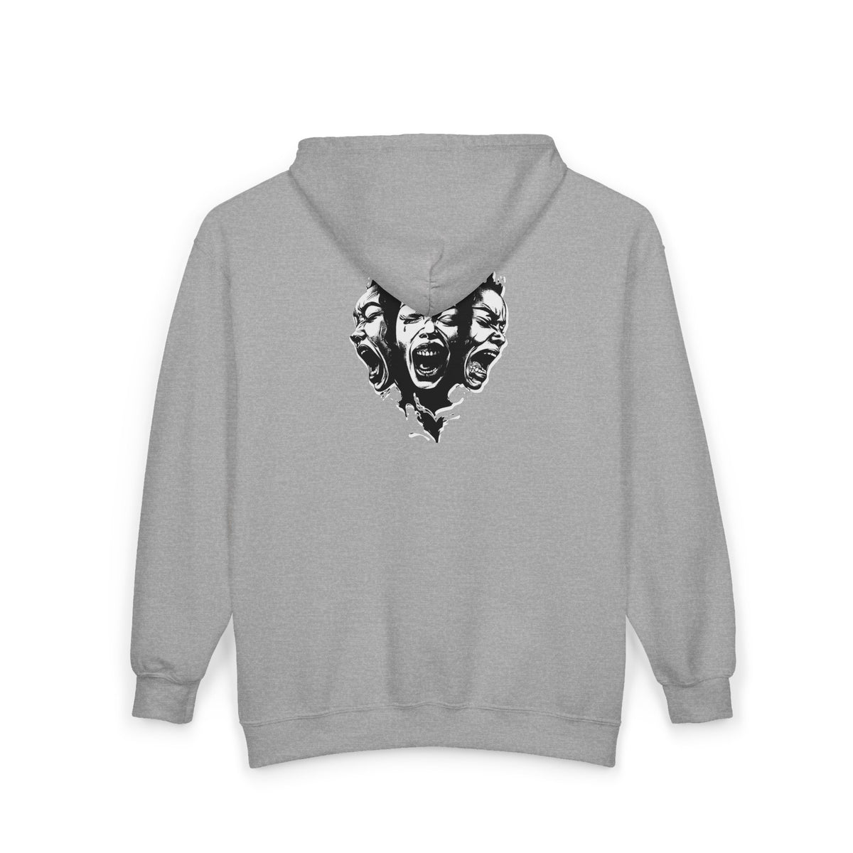 Zip Hoodie — Sage Aesthetics Graphic Full-Zip Hoodie with Screaming Faces Back Design