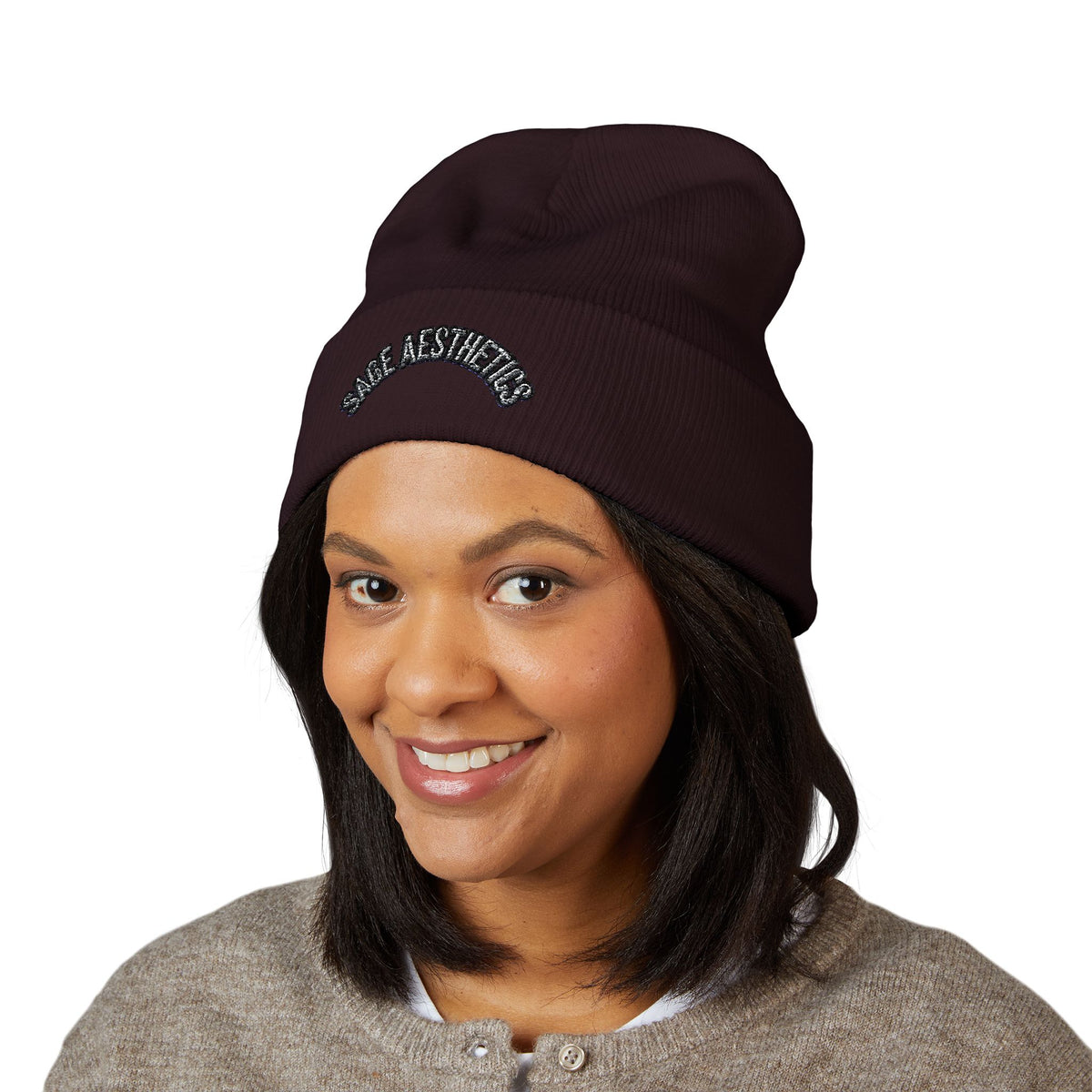 Classic Cuffed Beanie — Embroidered “SAGE AESTHETICS ” Arch