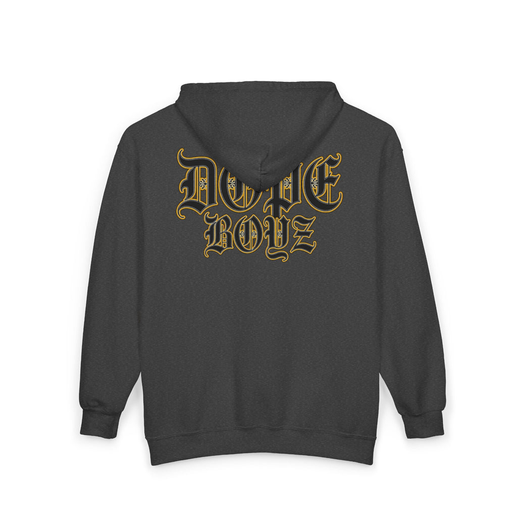 Zip Hoodie — 'Sage Aesthetics' Front with 'Deadly Doll' Gold Graffiti Back