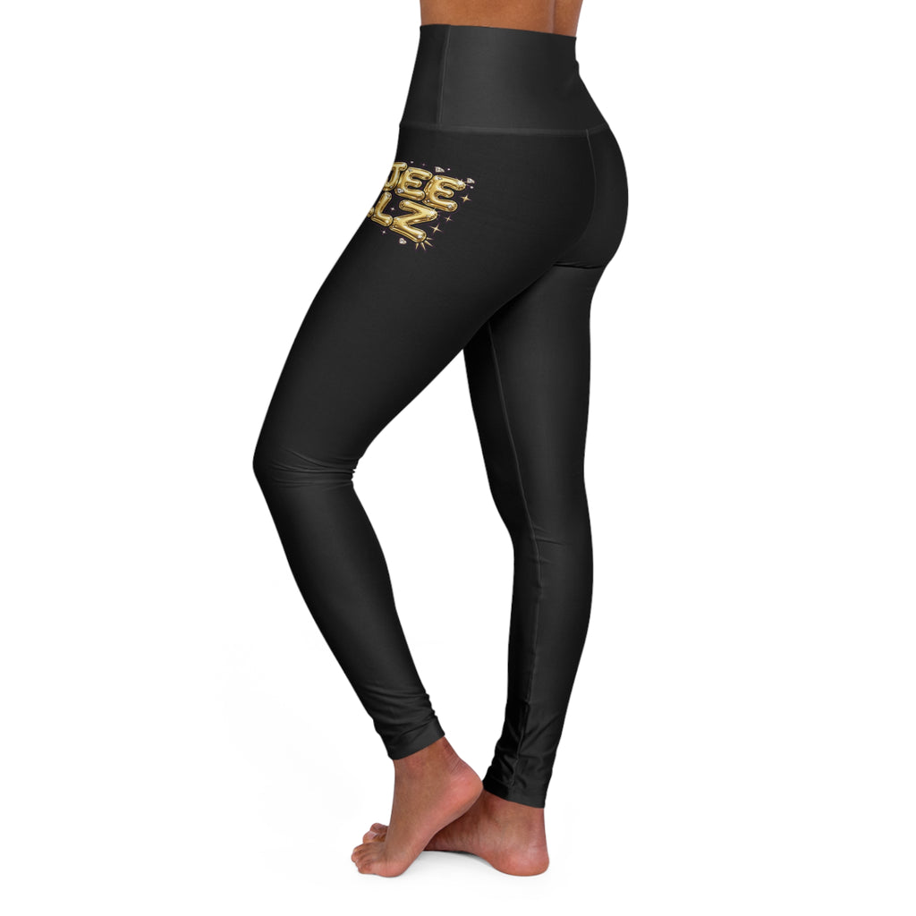 High-Waisted Yoga Leggings – 'Bout Day' Black Gold Accent