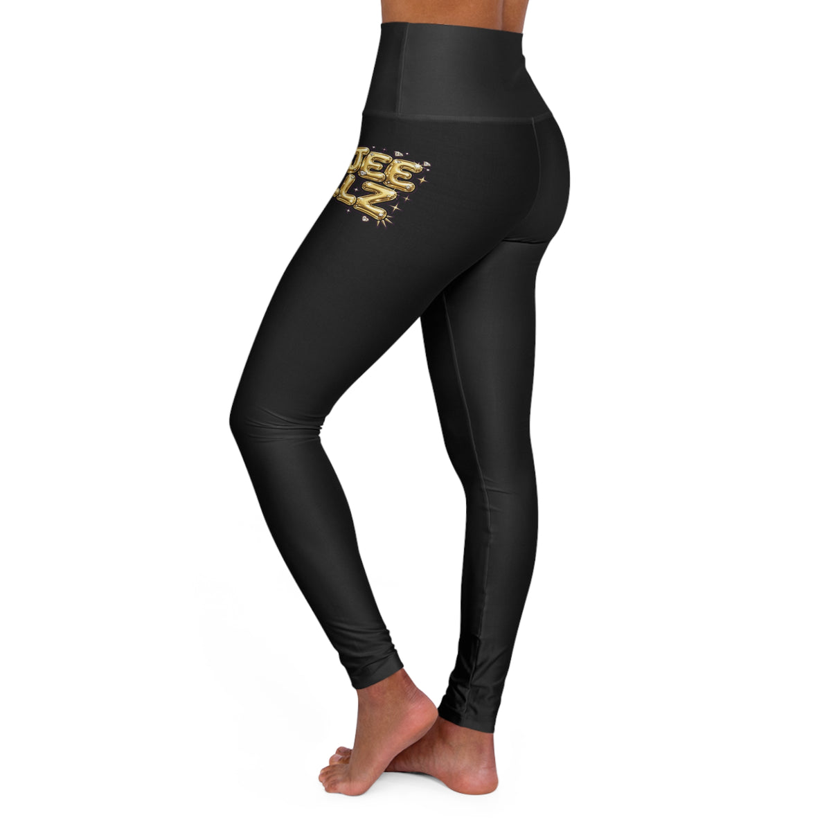High-Waisted Yoga Leggings – 'Bout Day' Black Gold Accent