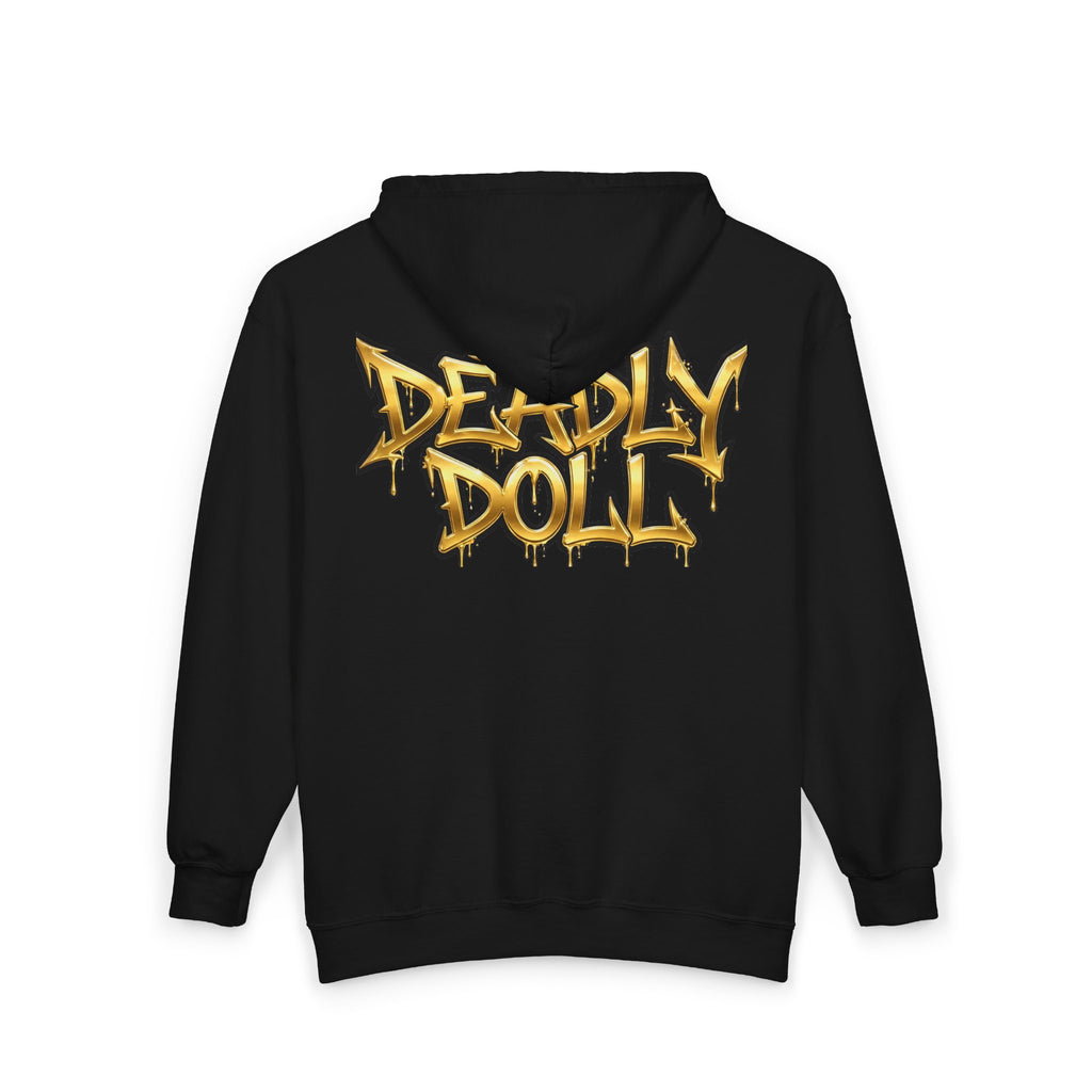 Zip Hoodie — 'Sage Aesthetics' Front with 'Deadly Doll' Gold Graffiti Back