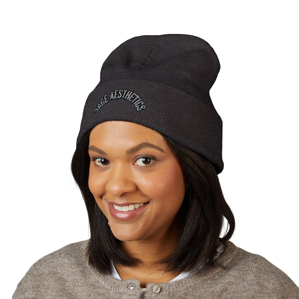 Classic Cuffed Beanie — Embroidered “SAGE AESTHETICS ” Arch