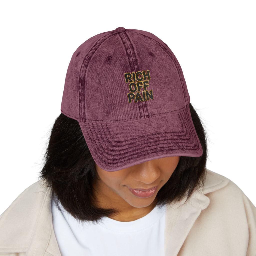 Vintage Embroidered Cap — "Rich Off Pain" Distressed Baseball Hat