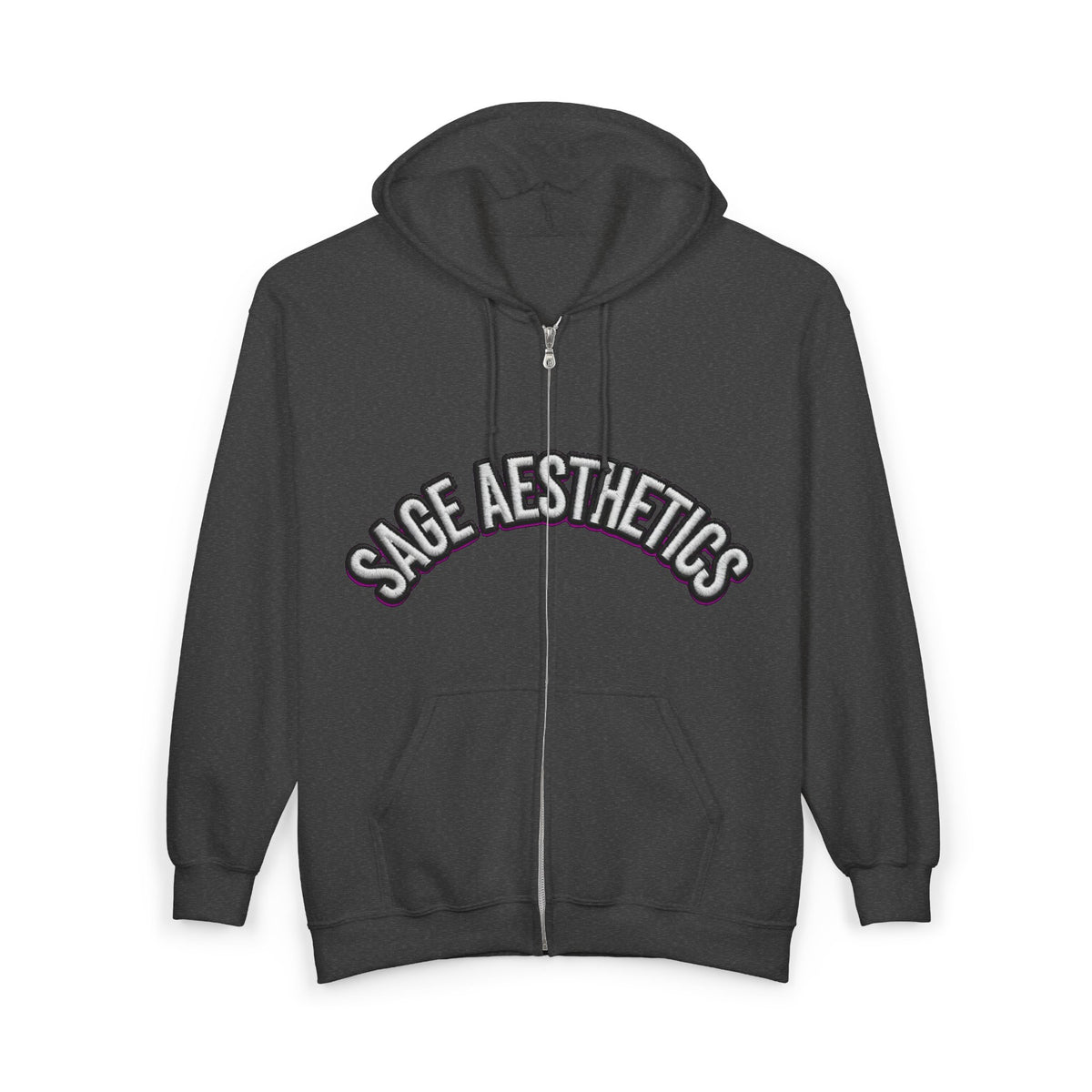 Zip Hoodie — Sage Aesthetics Graphic Full-Zip Hoodie with Screaming Faces Back Design