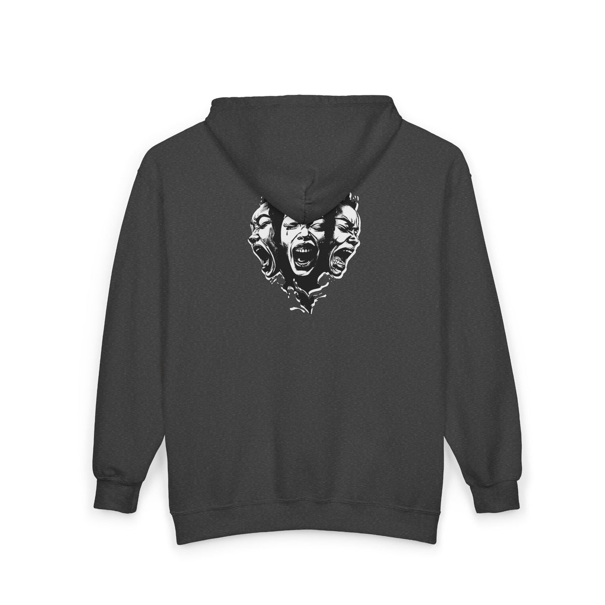 Zip Hoodie — Sage Aesthetics Graphic Full-Zip Hoodie with Screaming Faces Back Design