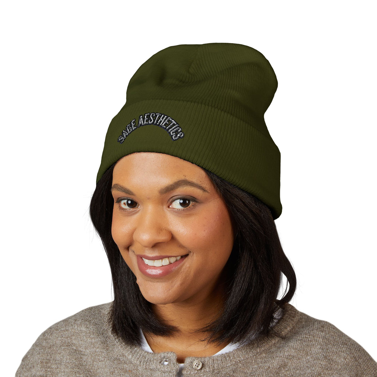 Classic Cuffed Beanie — Embroidered “SAGE AESTHETICS ” Arch