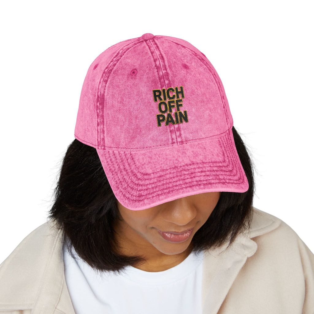 Vintage Embroidered Cap — "Rich Off Pain" Distressed Baseball Hat