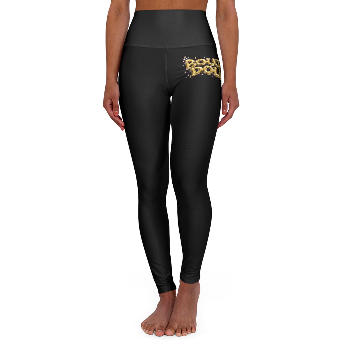 High-Waisted Yoga Leggings – 'Bout Day' Black Gold Accent