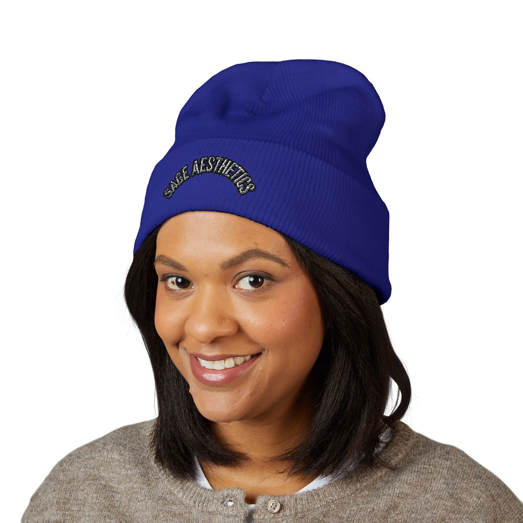 Classic Cuffed Beanie — Embroidered “SAGE AESTHETICS ” Arch