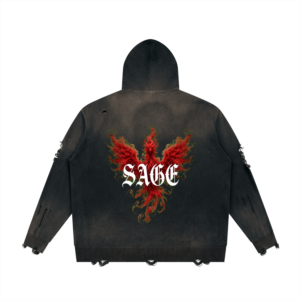 Unisex Distressed Full Zip Sweater