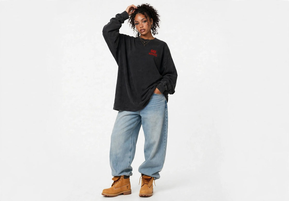 Unisex Vintage Wash Long Sleeve Boxy T-Shirt