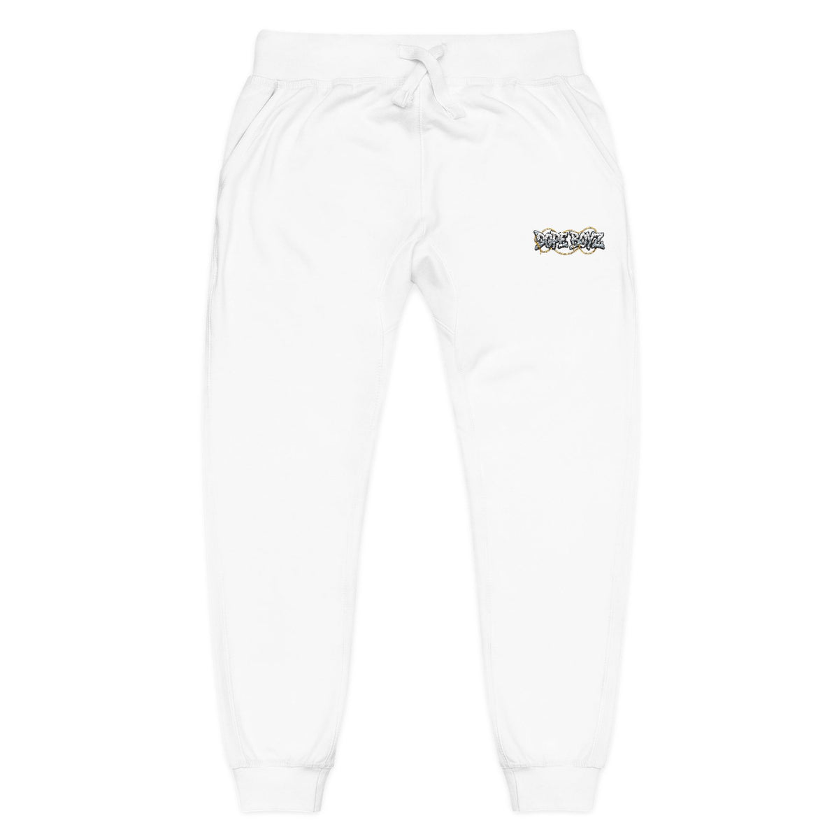 Embroidered Floral Camo Joggers — Cozy White Fleece Sweatpants