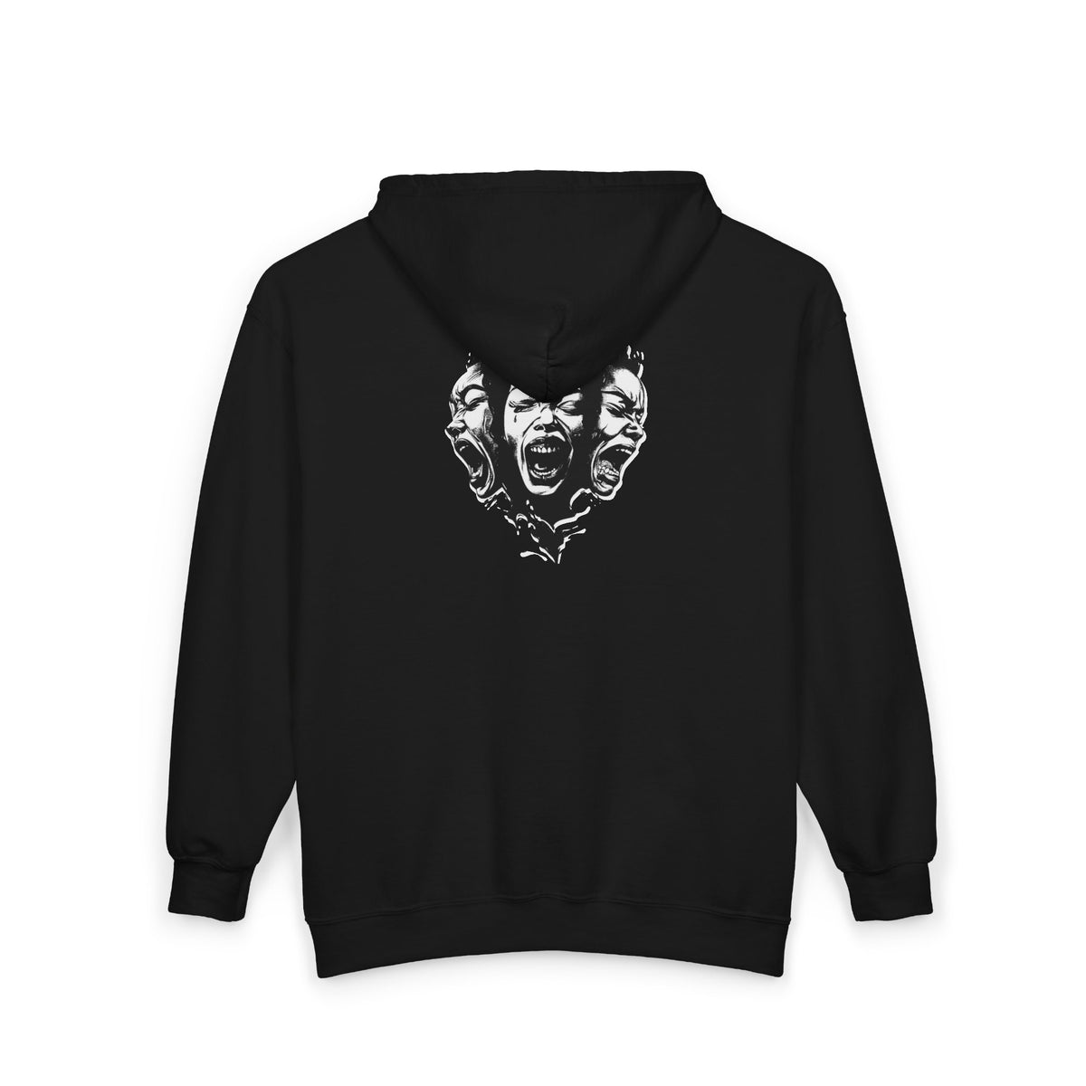 Zip Hoodie — Sage Aesthetics Graphic Full-Zip Hoodie with Screaming Faces Back Design