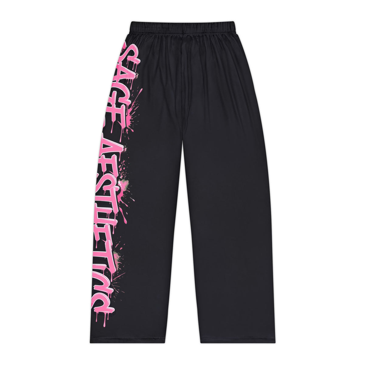 Black Pajama Pants with Pink 'SAGE AESTHETICS' Side Graffiti — Women's Lounge Sleepwear