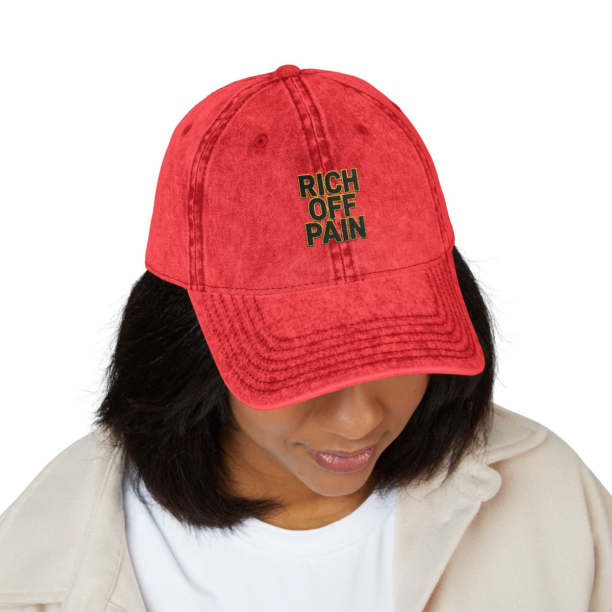 Vintage Embroidered Cap — "Rich Off Pain" Distressed Baseball Hat