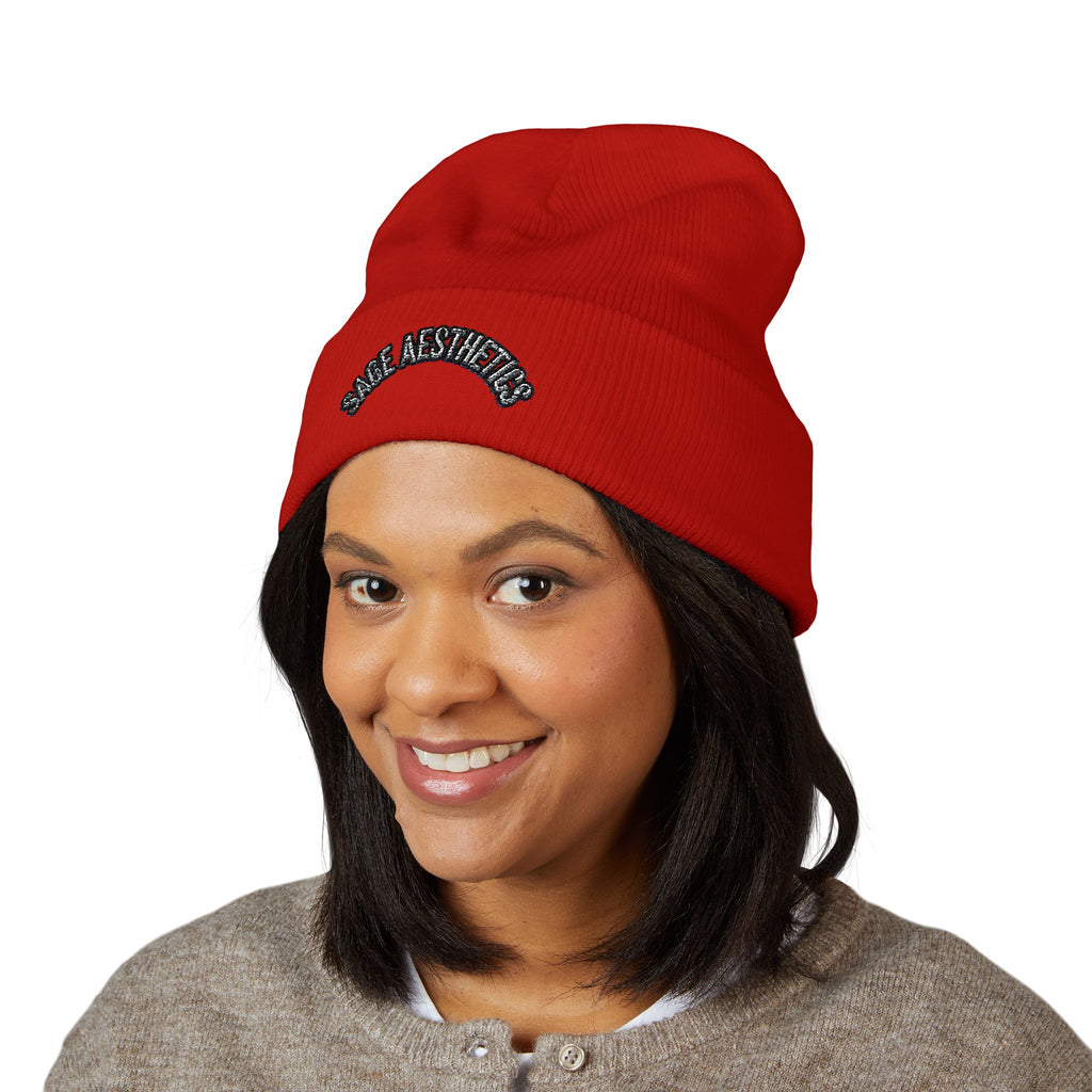 Classic Cuffed Beanie — Embroidered “SAGE AESTHETICS ” Arch