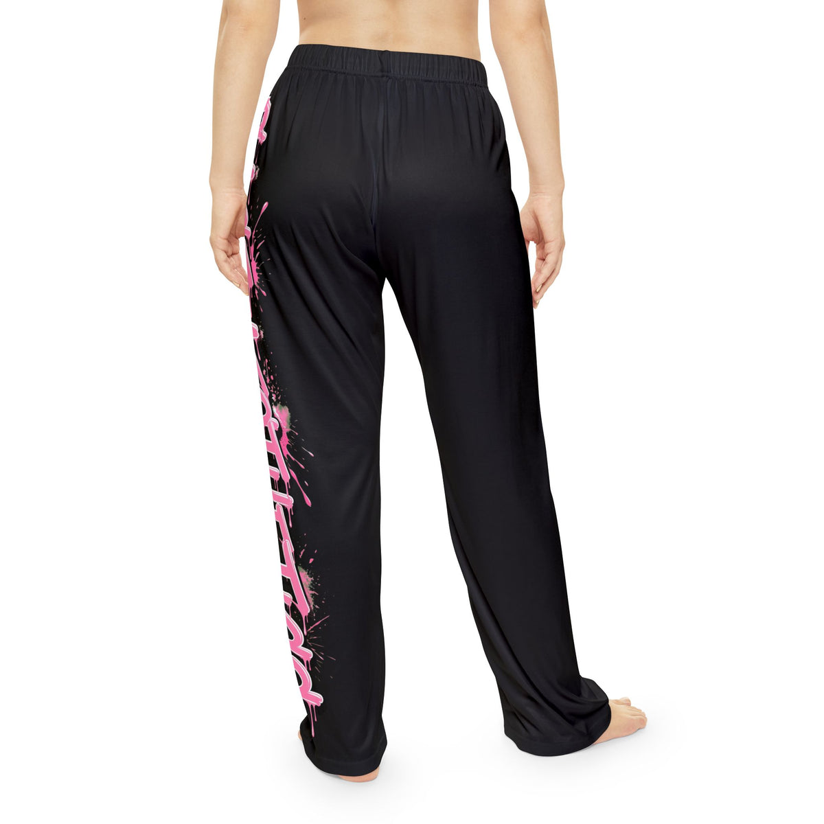 Black Pajama Pants with Pink 'SAGE AESTHETICS' Side Graffiti — Women's Lounge Sleepwear