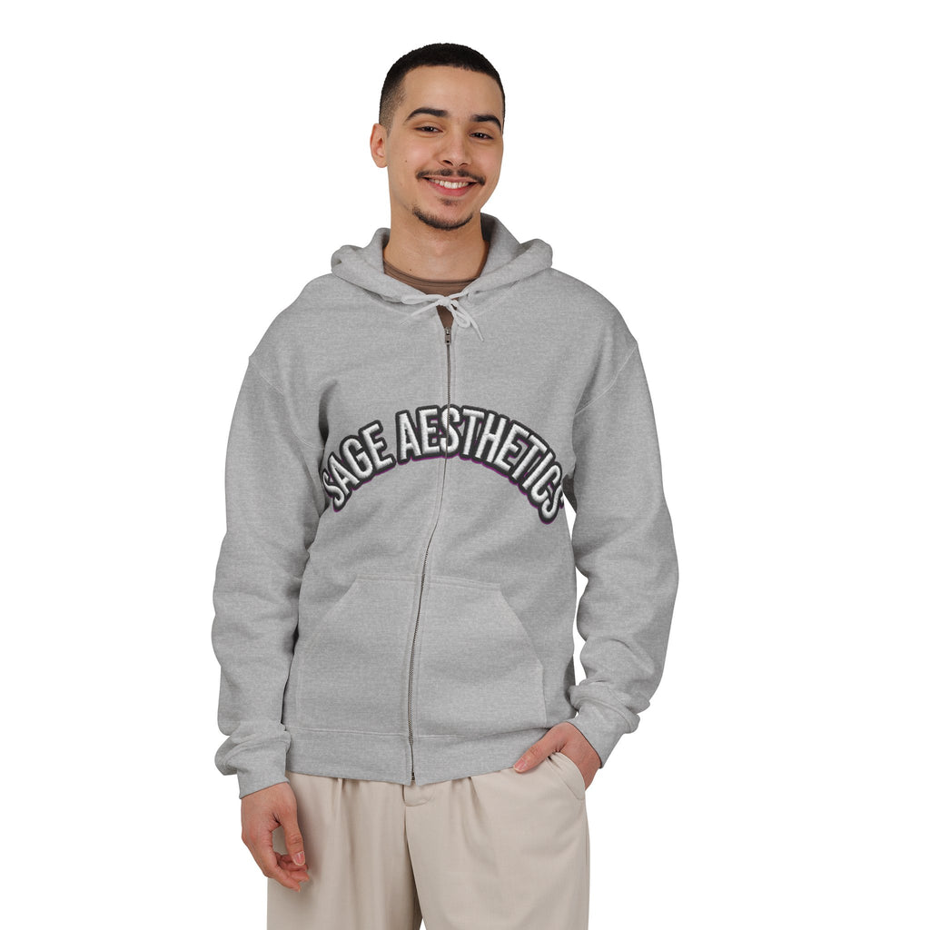 Zip Hoodie — Sage Aesthetics Graphic Full-Zip Hoodie with Screaming Faces Back Design