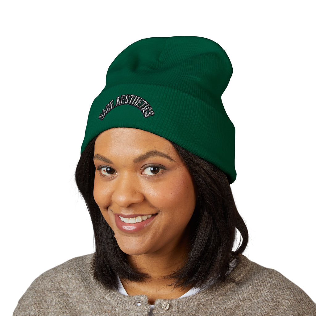 Classic Cuffed Beanie — Embroidered “SAGE AESTHETICS ” Arch