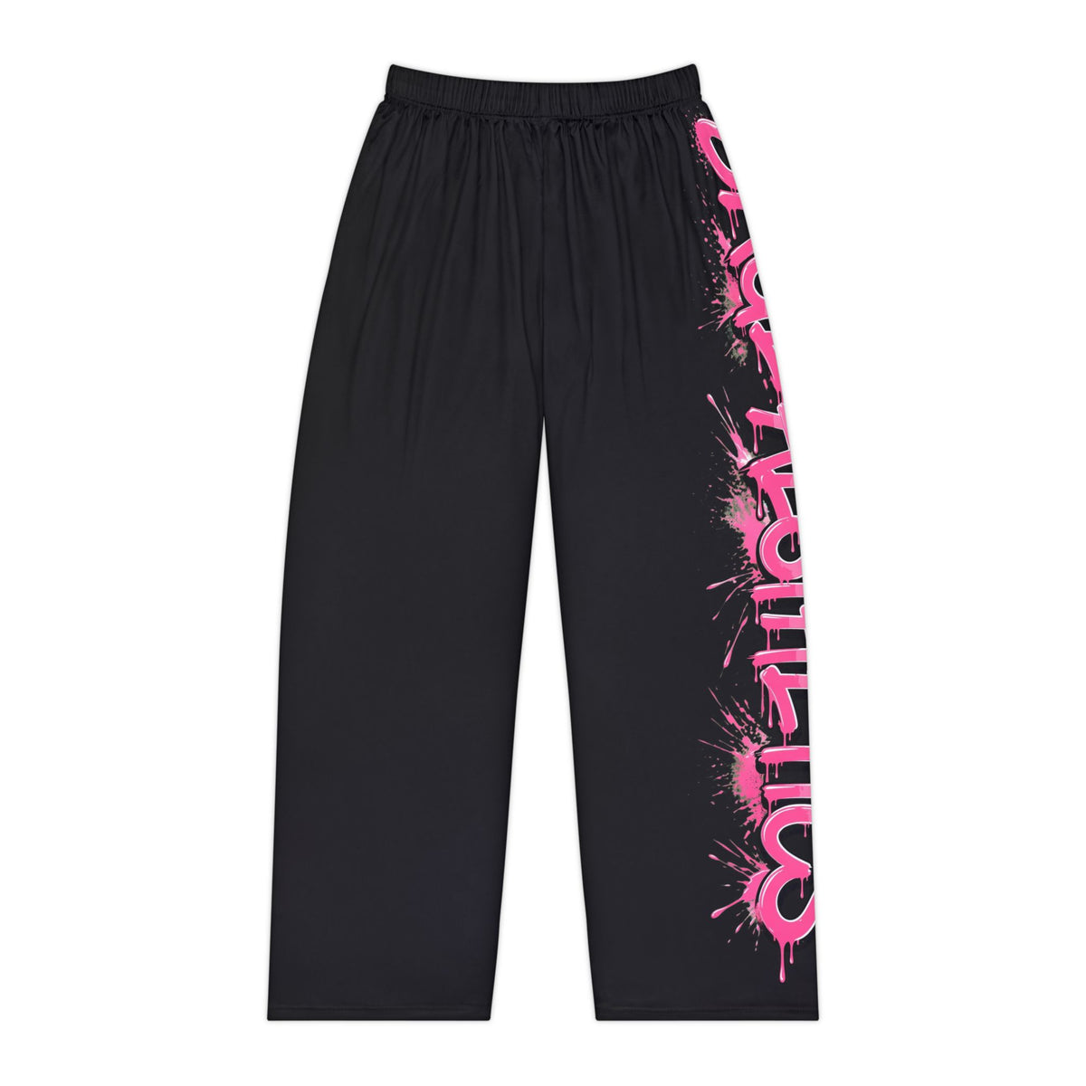 Black Pajama Pants with Pink 'SAGE AESTHETICS' Side Graffiti — Women's Lounge Sleepwear