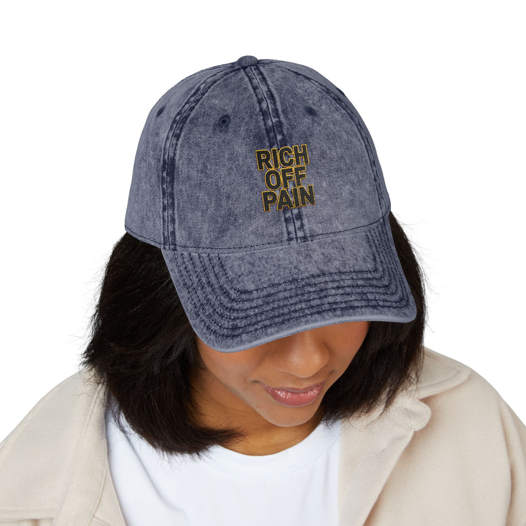 Vintage Embroidered Cap — "Rich Off Pain" Distressed Baseball Hat