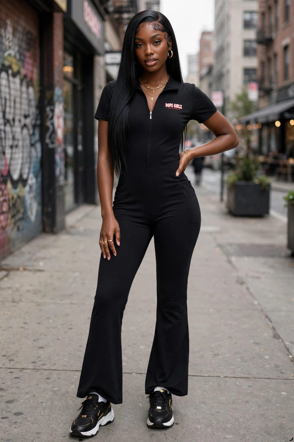 Women’s Tight Flared Leg Quarter-Zip Jumpsuit