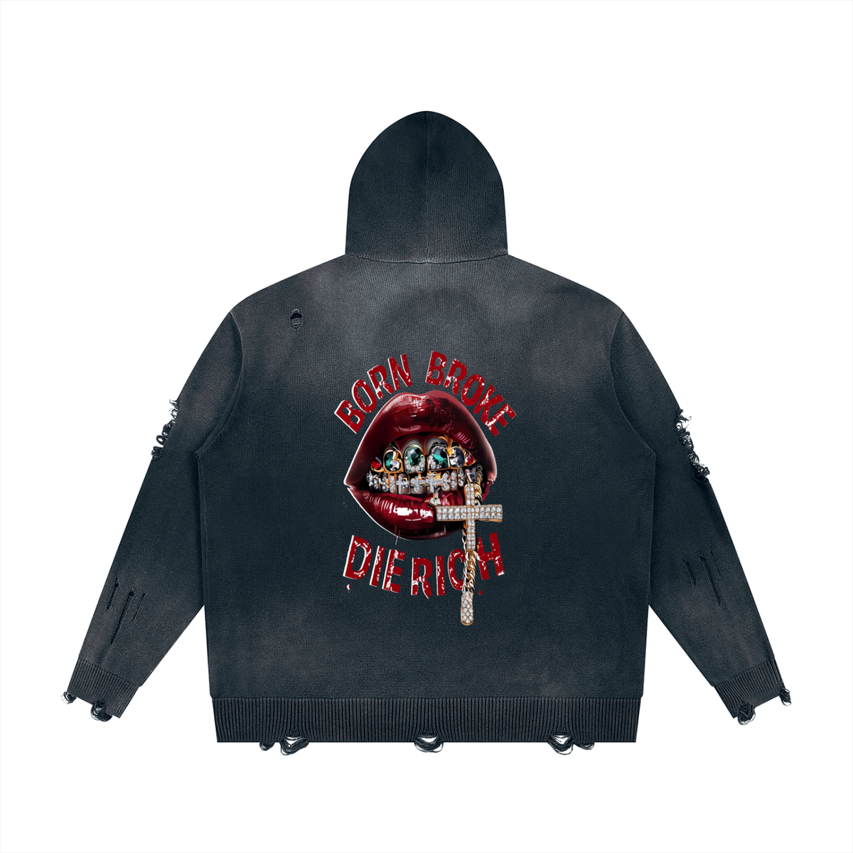 Unisex Distressed Full Zip Sweater