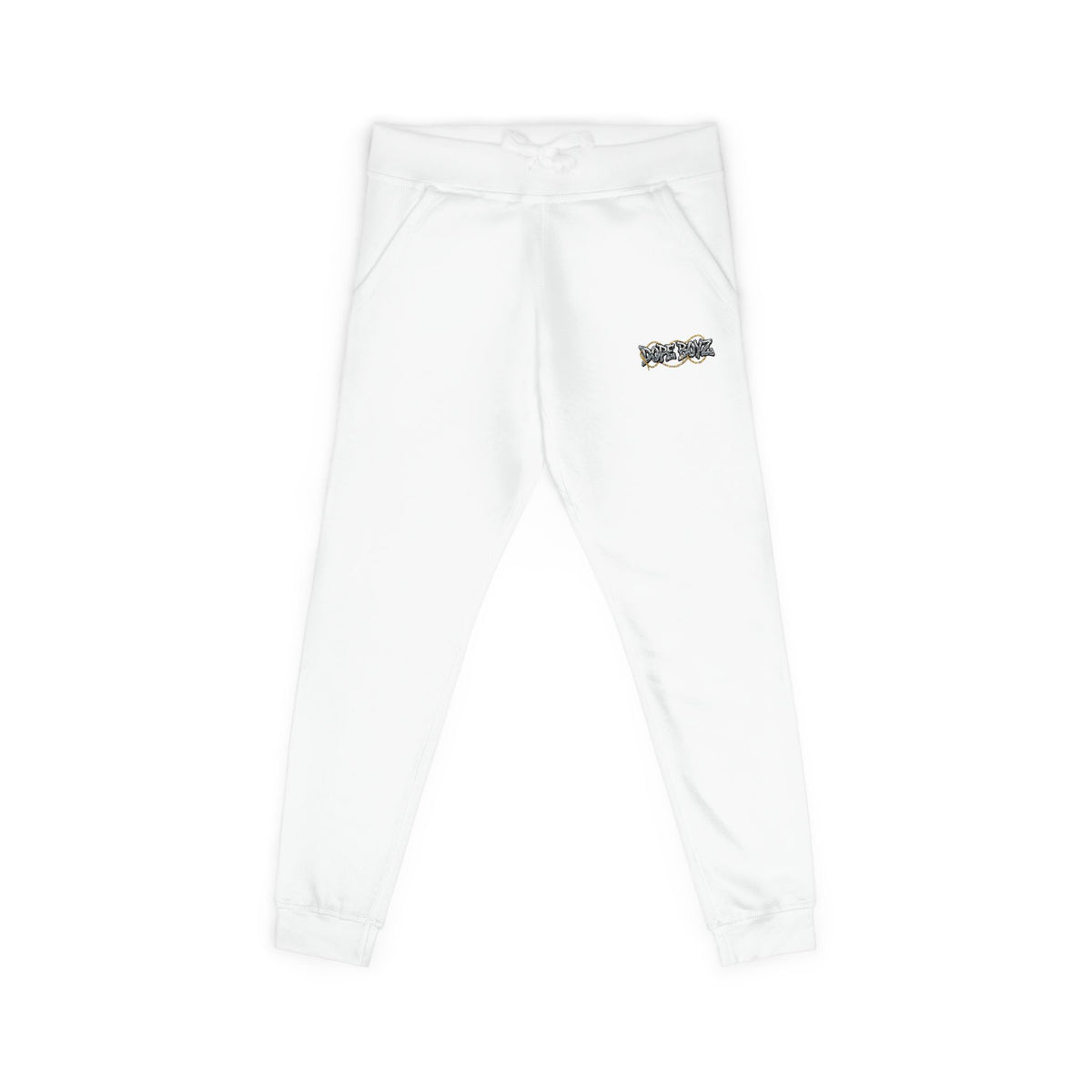 Embroidered Floral Camo Joggers — Cozy White Fleece Sweatpants