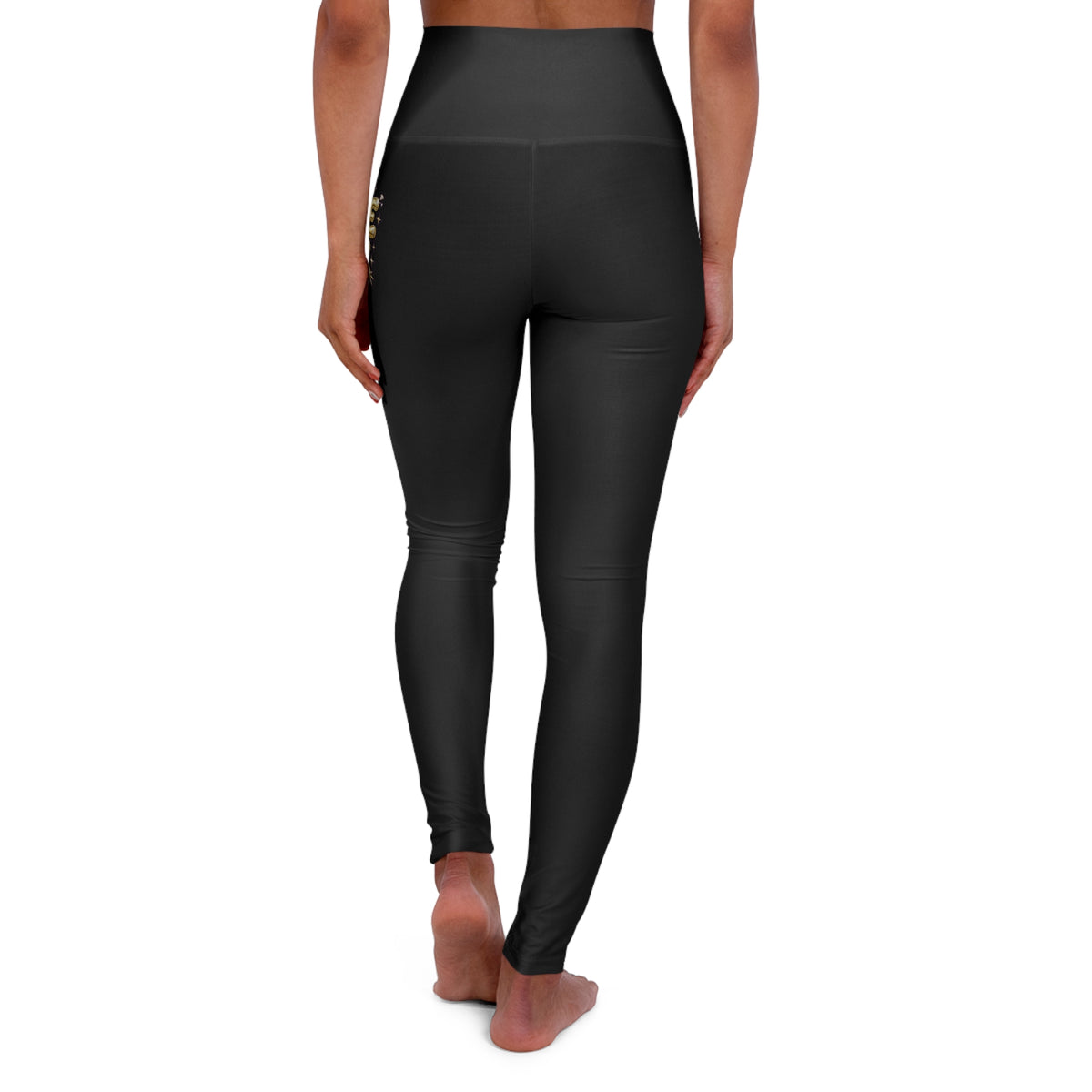 High-Waisted Yoga Leggings – 'Bout Day' Black Gold Accent