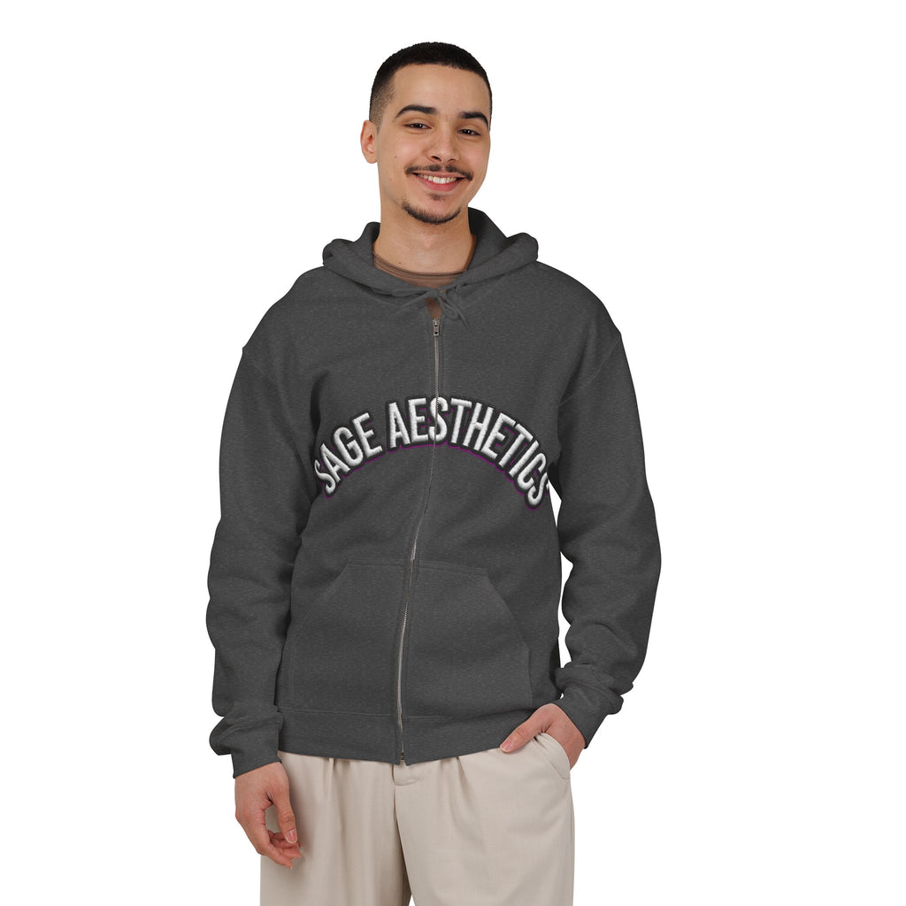 Zip Hoodie — Sage Aesthetics Graphic Full-Zip Hoodie with Screaming Faces Back Design