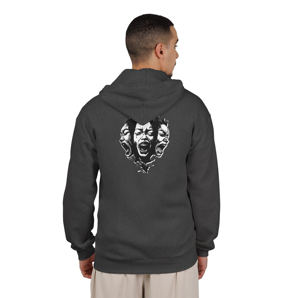 Zip Hoodie — Sage Aesthetics Graphic Full-Zip Hoodie with Screaming Faces Back Design