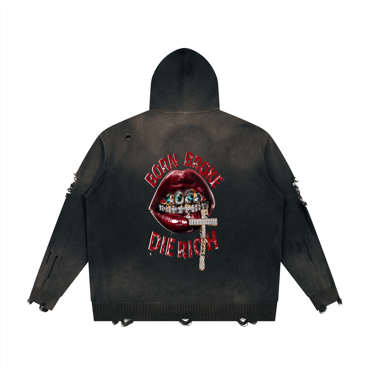 Unisex Distressed Full Zip Sweater